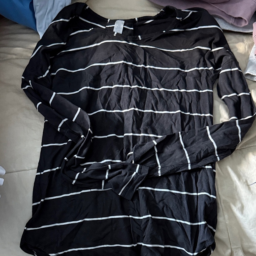 Black and White Striped Workout Top